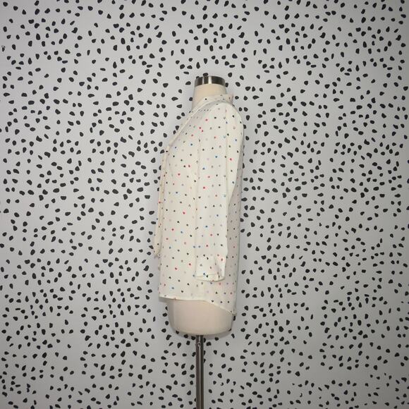 Modcloth Eye Love U Tie Neck Quirky Print 3/4 Sleeve Blouse - Picture 5 of 10